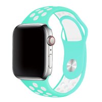 Newface Apple Watch 45mm Spor Delikli Kordon - Turkuaz-Beyaz