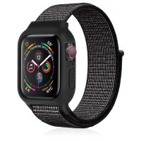 Newface Apple Watch 40mm Hasırlı Cırtcırtlı Kasalı Kordon - Benekli Siyah