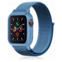Newface Apple Watch 41mm Hasırlı Cırtcırtlı Kasalı Kordon - Mavi