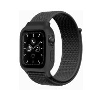 Newface Apple Watch 38mm Hasırlı Cırtcırtlı Kasalı Kordon - Siyah