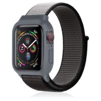 Newface Apple Watch 38mm Hasırlı Cırtcırtlı Kasalı Kordon - Siyah-Gri