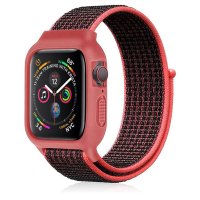 Newface Apple Watch 38mm Hasırlı Cırtcırtlı Kasalı Kordon - Siyah-Pembe