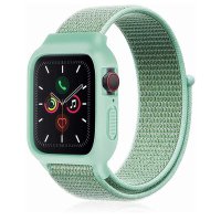 Newface Apple Watch 42mm Hasırlı Cırtcırtlı Kasalı Kordon - Turkuaz