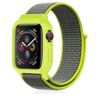 Newface Apple Watch 42mm Hasırlı Cırtcırtlı Kasalı Kordon - Yeşil
