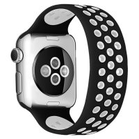 Newface Apple Watch 45mm Ayarlı Delikli Silikon Kordon - Siyah-Beyaz