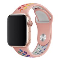 Newface Apple Watch 45mm Spor Delikli Gökkuşağı Kordon - Pembe