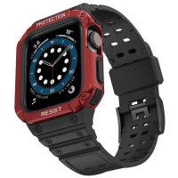 Newface Apple Watch 42mm KR401 Silikon Kordon - Siyah-Kırmızı