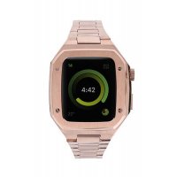 Newface Apple Watch 45mm Metal Petek Kasalı Kordon - Rose Gold