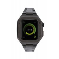 Newface Apple Watch 45mm Metal Petek Kasalı Kordon - Siyah