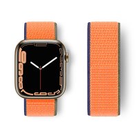 Newface Apple Watch Ultra 49mm Hasırlı Cırtcırtlı Kordon - Lacivert-Turuncu