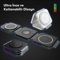 Newface F21 3in1 Katlanabilir Kablosuz Şarj Masaüstü Set - Siyah