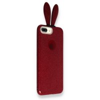 Newface iPhone XS Max Kılıf Rabbit Simli Silikon - Bordo