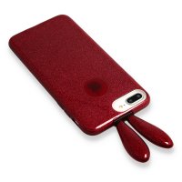 Newface iPhone XR Kılıf Rabbit Simli Silikon - Bordo