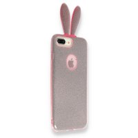 Newface iPhone XR Kılıf Rabbit Simli Silikon - Pembe
