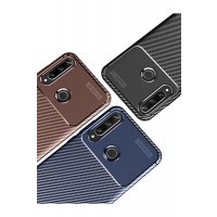 Newface Huawei Y6P Kılıf Auto Focus Karbon Kapak - Kahverengi