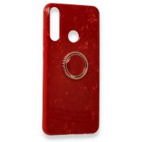 Newface Huawei Y6P Kılıf Marble Yüzüklü Silikon - Kırmızı