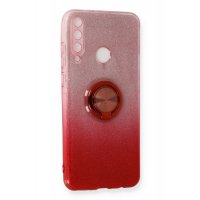 Newface Huawei Y6P Kılıf Simli Yüzüklü Silikon - Kırmızı
