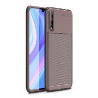 Newface Huawei Y8P Kılıf Focus Karbon Silikon - Kahverengi