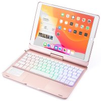 Newface iPad 10.2 (7.nesil) Kılıf Magic Dönen Klavyeli Tablet Kılıf - Pembe