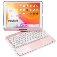 Newface iPad 10.2 (7.nesil) Kılıf Magic Dönen Klavyeli Tablet Kılıf - Pembe