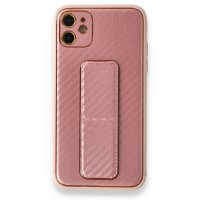 Newface iPhone 11 Kılıf Coco Karbon Standlı Kapak  - Pembe