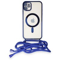Newface iPhone 11 Kılıf Divo Lazer Askılı Magsafe Kapak - Mavi