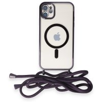 Newface iPhone 11 Kılıf Divo Lazer Askılı Magsafe Kapak - Derin Mor