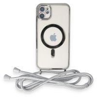 Newface iPhone 11 Kılıf Divo Lazer Askılı Magsafe Kapak - Gümüş