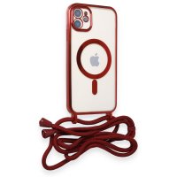Newface iPhone 11 Kılıf Divo Lazer Askılı Magsafe Kapak - Kırmızı