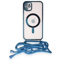 Newface iPhone 11 Kılıf Divo Lazer Askılı Magsafe Kapak - Sierra Blue