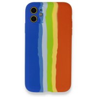 Newface iPhone 11 Kılıf Ebruli Lansman Silikon - Mavi-Turuncu