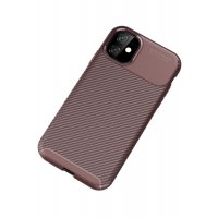Newface iPhone 11 Kılıf Auto Focus Karbon Kapak - Kahverengi