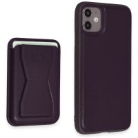 HDD iPhone 11 Kılıf HD Deri Luxury Magnet Kartvizitli Kapak - Derin Mor