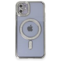 Newface iPhone 11 Kılıf Joke Simli Magneticsafe Kılıf - Gümüş