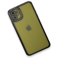 Newface iPhone 11 Kılıf Joke Taşlı Silikon - Siyah