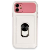 Newface iPhone 11 Kılıf Klik Yüzüklü Kartvizitli Silikon - Beyaz