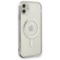 Newface iPhone 11 Kılıf Magneticsafe Lazer Silikon - Gümüş