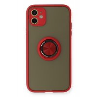 Newface iPhone 11 Kılıf Montreal Yüzüklü Silikon Kapak - Kırmızı