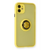 Newface iPhone 11 Kılıf Montreal Yüzüklü Silikon Kapak - Sarı