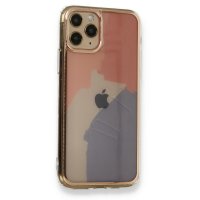 Newface iPhone 11 Pro Kılıf Çiçekli Silikon - Pembe-Mavi