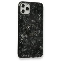 Newface iPhone 11 Pro Max Kılıf Marble Yüzüklü Silikon - Siyah