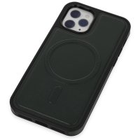 Newface iPhone 11 Pro Kılıf Ozzi Magsafe Deri Kapak - Koyu Yeşil