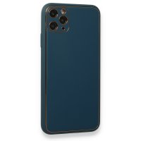 Newface iPhone 11 Pro Max Kılıf Coco Deri Silikon Kapak - Mavi