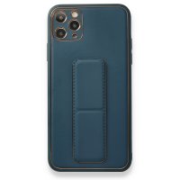 Newface iPhone 11 Pro Max Kılıf Coco Deri Standlı Kapak - Mavi