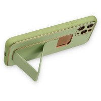 Newface iPhone 11 Pro Max Kılıf Coco Deri Standlı Kapak - Su Yeşili