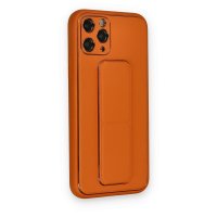 Newface iPhone 11 Pro Max Kılıf Coco Deri Standlı Kapak - Turuncu