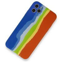 Newface iPhone 11 Pro Max Kılıf Ebruli Lansman Silikon - Mavi-Turuncu