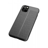 Newface iPhone 11 Pro Max Kılıf Focus Derili Silikon - Siyah