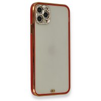 Newface iPhone 11 Pro Max Kılıf Liva Taşlı Silikon - Kırmızı