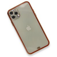 Newface iPhone 11 Pro Max Kılıf Liva Taşlı Silikon - Kırmızı